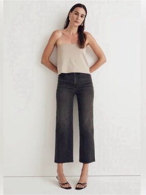 Madewell Black Washed High-Rise Wide Leg Crop Jeans
